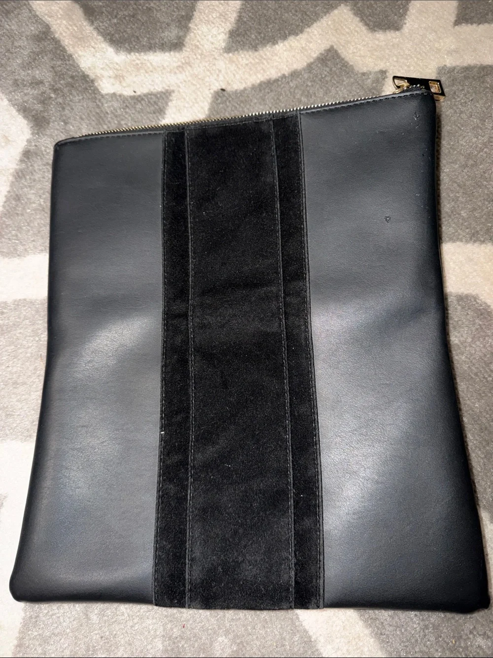Black faux leather & suede iPad Pro zip case